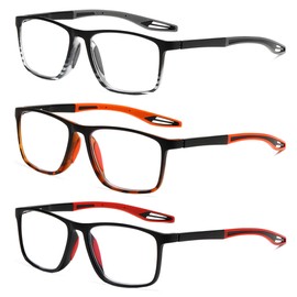 Lutonglenss TR90 Sports Style Reading Glasses for Men Anti-Slip 3 Pack Blue Light Blocking Readers With Spring Hinges Sturdy Rectangle Lightweight Flexible and Trendy Design +3.5