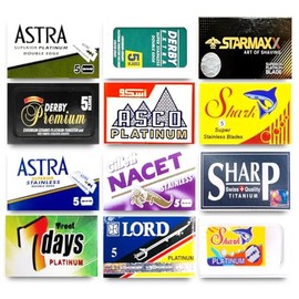 Astra-Derby-Shark-Voskhod-Rapira-Lord 60 cuchillas de afeitar de doble filo de calidad (12 marcas diferentes)