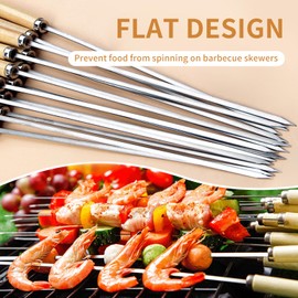 SooGree Kabob Skewers BBQ Barbecue Skewers Stainless Steel Skewers with Nonslip Wooden Handle Flat Skewer for Grilling Reusable Chicken Vegetables 13.7 Inch Set of 30