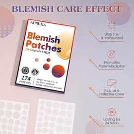 AUSLKA Blemish Patches -174 Patches, Hydrocolloid Blemish Patch - Large Patch - Spot Dots - for Face Zit Patches