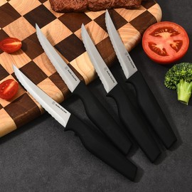 DURA LIVING 4-Piece Steak Knife Set - High Carbon Stainless Steel Serrated Blades with Ergonomic Handles, 4.5” Premium Kitchen Knives for Dining