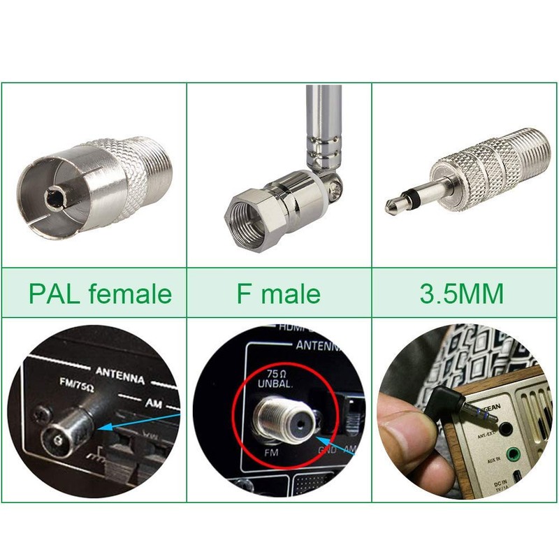 AM/FM Radio World Receiver Telescopic Antenna Small Portable (F Connector