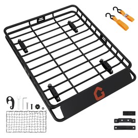 46’’x36’’ Roof Rack,Heavy Duty Car Rooftop Cargo Carrier Basket with Cargo Net,Luggage Holder with Extension for Universal,Pick Up Trucks,200lbs Capacity