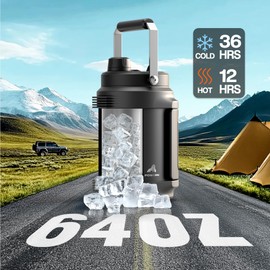 64 oz Insulated Water Bottle for Gym: 2-in-1 Straw Spout Lid, Dual Handle, Leakproof, Keep Cold 36H, Half Gallon Stainless Steel Water Jug for Travel, Hiking, Cycling, Park, Workout, Picnic (Midnight)