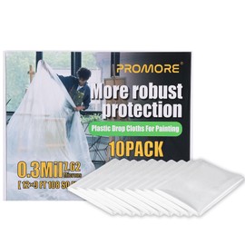 ROMORE 10 Packs Plastic Dust Cover Sheet for Decorating 3.66 x 2.74m Polythene Sheeting Painting Decorating Furniture Floor Carpets Protection,Proof Waterproof Painter Drop Cloth