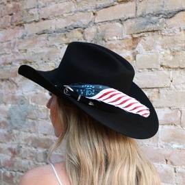 Willow Lane Hat Co Western Hat Feather with 76 Bennington American Flag Hand-Painted