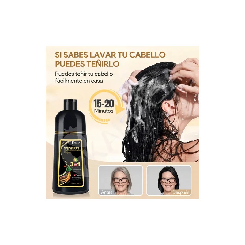 Kaisasa Shampoo Con Tinte Cubre Canas Natural Jengibre 500ml-Negro
