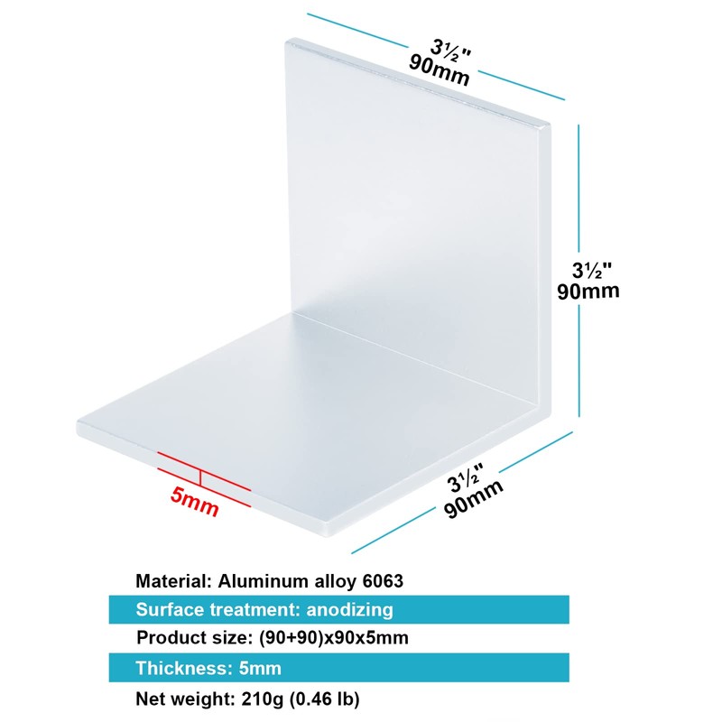 OTTFF 4 Pack Aluminum L Shape Angle Bracket, 3-1/2" x
