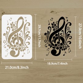 FINGERINSPIRE Treble Clef with Flower Stencil 29.7 x 21 cm Hollow Jumping Music Symbols Drawing Stencil Flower Leaves Craft Stencils for Painting on the Wall, Tiles, Fabric, Wood, Paper