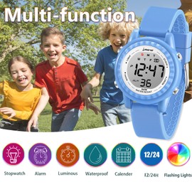 Venhoo Kids Watch Color Flashing Light Sport Toddler Wrist Watch with Luminous Alarm Stopwatch for 3-12 Ages Little Girls Boys Child-Lake Blue