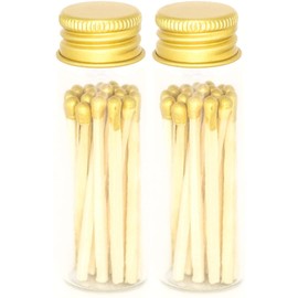 River Birch Gold Tip Decorative Matches | 40+ Small Premium Wooden Safety Matches | 2 Bottles of 20+ Matches Each with Gold Lid and Striker on Bottom | Home Decor