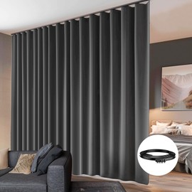 hoeflife Room Divider Curtain with Flexible Ceiling Track, Total Privacy Ceiling Track Curtains Blackout Sound Proof Floor to Curtains for Living Room Bedroom Patio Sliding Door(Grey, W100 x H96)