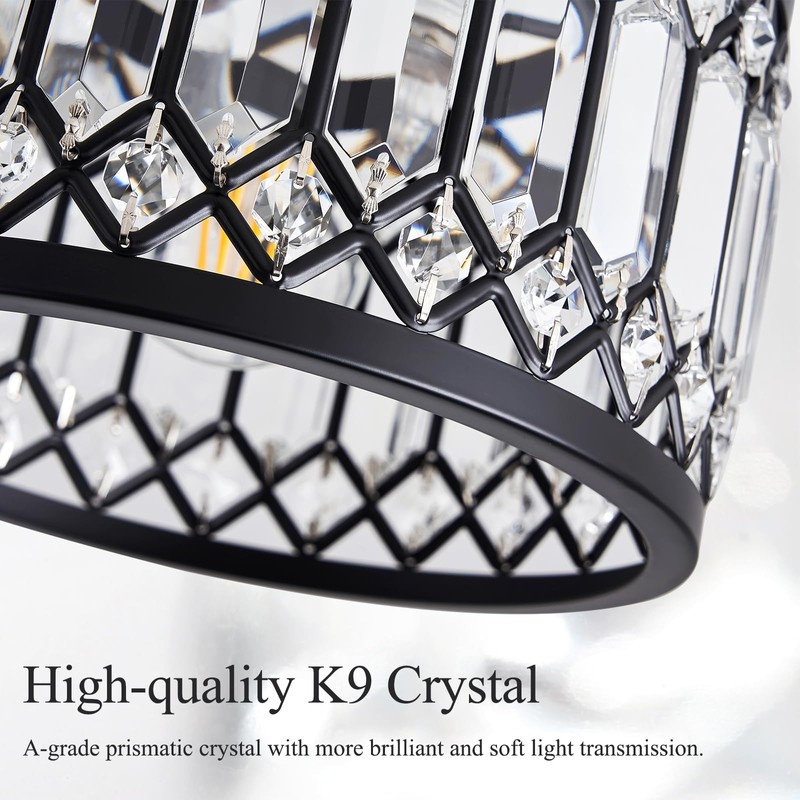 Pevfah Crystal Black Ceiling Light, Modern Semi Flush Mount Ceiling