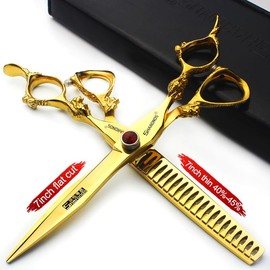 Gold 6/78/9 Inch Professional Haircut Scissors, Multifunctional Haircut Scissors Set (7 Inch 2 Pieces-A)