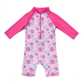BONVERANO Baby Girl Swimsuits UV One-Piece L/S Bathing Suit Zip UPF50+ Sun Protection Sunsuit with Hats(Rosy, 24-36 Months)
