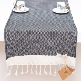 Smyrna Turkish Cotton Original Turkish Table Runner Vintage Series |15 x 108 Inches | Vintage Farmhouse Table Runners for Home Dining Table Decor and Bohemian Wedding Decoration (Black, 15 x 108)