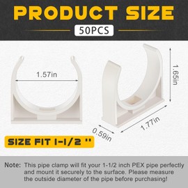 Chunful 50 Pack 1-1/2" U-Shaped PVC Pipe Holder Clamps Clips Water Pipe Support Hangers Pex Plastic Tubing Clamps Fit for Tubing Hose Hanger Support