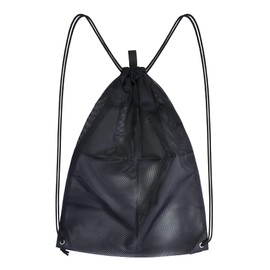 QWORK® Mesh Drawstring Bag - 18 x 24 Inch - Sport Gym Net Bag for Beach Pool Basketball Football (Black)