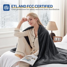 Sealy Heated Blanket Full Size 80"x84", Soft Double Flannel Electric Blanket with 10 Heat Levels & 1-12 Hours Auto Shut Off, Machine Washable, Even Heat Distribution, Charcoal