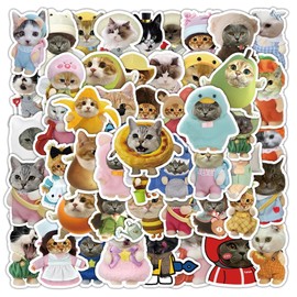 Funny Cat Stickers, 50PCS Funny Trendy Animal Decals for Girls Teenagers Adults, Waterproof Vinyl Fashion Meme Stickers for Mugs Guitar Fridge