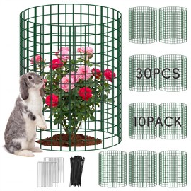 10 Packs Plant Protectors from Animals, 30Pcs 12"x 16" Large Metal Wire Mesh Garden Plant Cages for Outdoor Gardening, Chicken Wire Cloche Plant Cages for Rabbits with Zip Ties & Stakes(Green)
