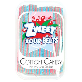 Zweet Sour Cotton Candy Belts 10 Ounce – Sour Kosher Candy, Halal Candy – Resealable Pack of Sour Licorice Belts