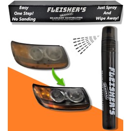 FLEISHER’S ORIGINAL HEADLIGHT RESTORATION SPRAY – Cleans yellow haze off car headlights One step kit No sanding or tools Saves the original UV coating! Just spray the headlight and wipe off with towel