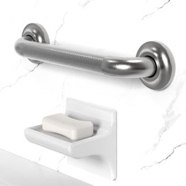 Grab Bar with Knurled Anti-Skid Grip, ADA Compliant 500lbs Supporting, Stainless Steel Brushed Nickel (12in, 1PK)