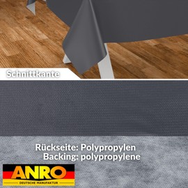 ANRO Oilcloth Tablecloth, Washable, Oilcloth, Garden Tablecloth, Outdoor, Indoor, 100 x 140 cm, Cut Edge, Anthracite