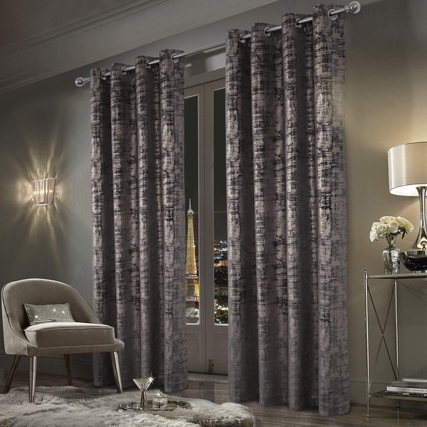 always4u 100% Blackout Soft Velvet Curtains for Bedroom Living Room Thermal Energy Saving 108 Inches Long Luxury Gold Foil Print Drapes 2 Panels Charcoal Grey