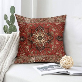 Kawani Aztec Red Bohemian Pillow Covers 18X18 Inch Ethnic Boho Flower Rug Print Carpet Pillow Cases Set of 2 Antique Tapestry Rustic Retro Throw Pillows Farmhouse Home Decor for Outdoor Cushion Couch