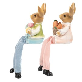 Ideen mit Herz Pair of Rabbit with Floppy Legs, Decorative Figures, Edge Seater, Easter Decoration, Sitting Height 9.1 cm