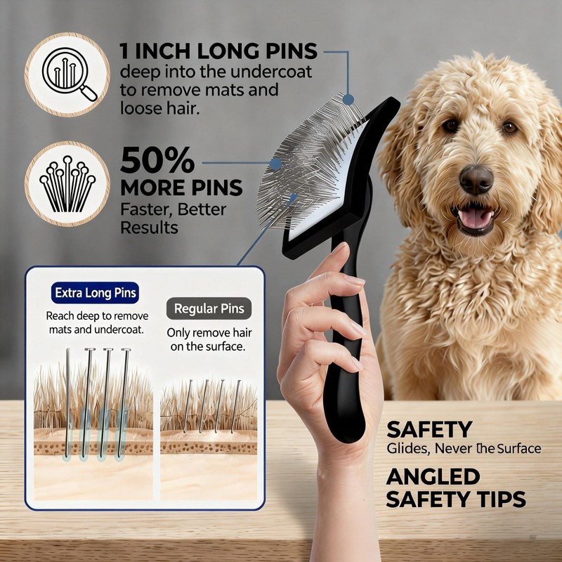 5-Piece Dog Grooming Kit, Large Long Pin Dog Slicker Brush