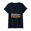 Womens Gymnastics Mom Leopard Print Vintage Mother's Day V-Neck T-Shirt