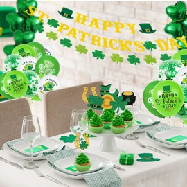 St Patricks Day Decorations Kit Happy St Patrick's Day Banner Shamrock Garland Balloons Cupcake Toppers Foil Fringe Curtains For Irish Party Supplies