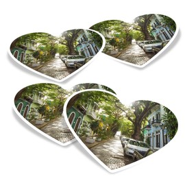 Vinyl Heart Stickers (Set of 4) 10cm - San Juan Streets Puerto Rico for Laptops, Tablets, Luggage, Scrap Booking, Fridges #51970