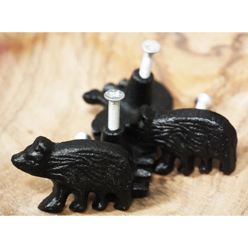 Cast Iron Rustic Western Black Bear Drawer Cabinet Door Knobs