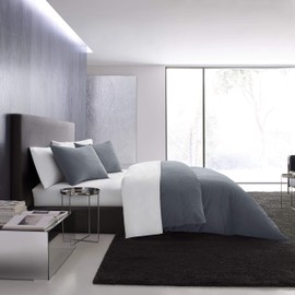 Vera Wang | Waffle Pique Collection | 100% Cotton Super Soft and Cozy Duvet Cover, Comfortable 3-Piece Bedding Set, Simple and Modern Style for Bedroom Décor, King, Blue