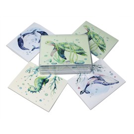 Small World Greetings Ocean Life Cards 12 Count - Blank Inside with Envelopes - Dolphins, Seahorse, Sea Turtle and Whale - A2 Size (5.5”x4.25”)