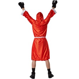 dressforfun Men’s Boxer Costume | Elasticated shorts | Hooded ring jacket | Incl. boxing gloves and belt (Red L | No. 301836)