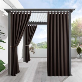 RYB HOME Outdoor Sun Curtains - Tab Top Cabana Window Curtain Waterproof Windproof Outdoor Indoor Free Standing Privacy Curtain Shade for Gazebo/Deck, 1 Panel, Wide 52 by Long 95 Inch, Brown