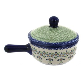 Blue Rose Polish Pottery Summer Vine Sauce Pot with Lid