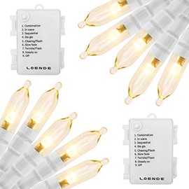 Outdoor String Lights with Timer - Battery Operated String Lights Christmas Lights 18ft 50 LED String Lights White Wire for Indoor Outdoor Wedding Party Garden Home, Waterproof, Warm White, 2 Pack