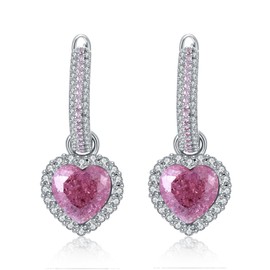 MEIDERBO Pink Cubic Zirconia Hoop Earrings 925 Sterling Silver Hypoallergenic CZ Heart Dangle Huggie Earrings Christmas Birthday Jewelry Gifts for Women