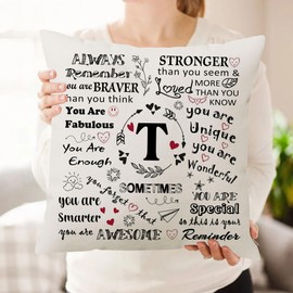 HKTNGEX Inspirational Throw Pillow Cover Gift,26 Letter Initial Alphabet A-Z Cushion Cover Pillowcase For Daughter Son Sisters Friends Colleague Birthday Christmas Graduation Reminder Home Decor (T)