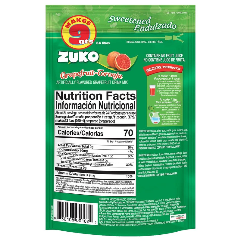 Zuko Grapefruit Instant Powder Drink | Family Pack | No