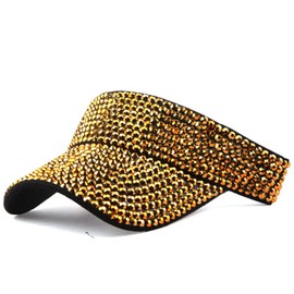 Shiny Rhinestones Sport Sun Visor Hats Adjustable Summer Cap for Women Men Golf Tennis Running Jogging Gold