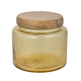 Bloomingville, Yellow Hammered Glass Jar with Mango Wood Lid, Whitewashed, Medium