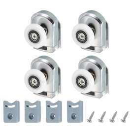 uxcell 25 mm Shower Door Rollers, Single Shower Door Runners Wheels Pulleys Guides Plastic Bottom Wheels with Anti-Collision Block & Screws for Glass Doors 4-6mm Silver 4 Pcs