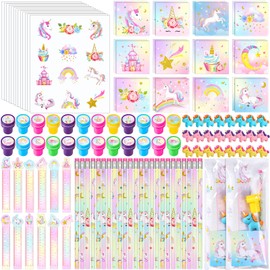 PerKoop 168 Pcs Unicorn Party Favors Unicorn Goodie Bags with Mini Unicorn Notebooks Pencils Stickers Stamps Unicorn Theme Birthday Party Supplies for Boys Girls School Prizes Gift Pinata Stuffers